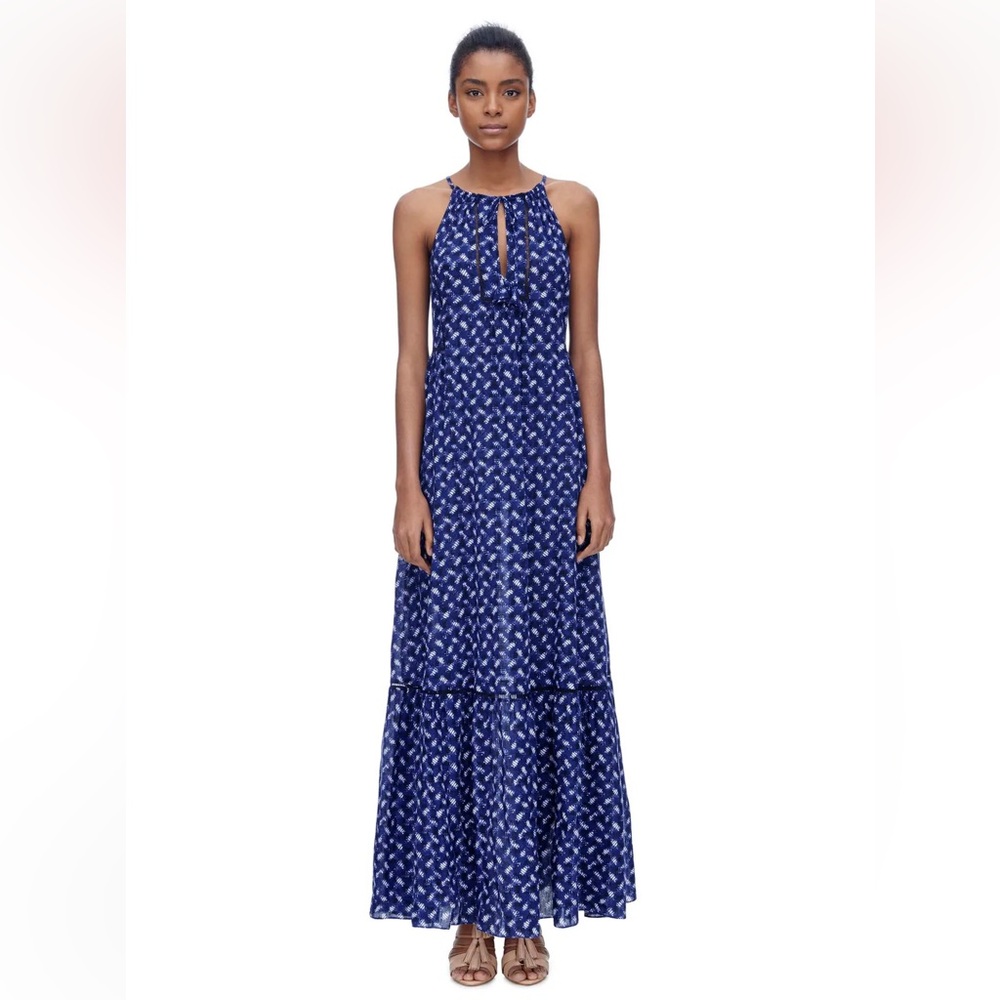 Rebecca Taylor Blue White Abstract Print Criss-Cross Weave Maxi Dress Size 6 - Picture 1 of 8